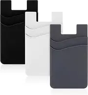 Xthrotsenk 3 Pcs Phone Wallet Case Silicone Card Holder Sleeves for Back of Phone Self-Adhesive ID Cards Pocket Wallets Suitable for Most Smart Phones, black, white and gray, Classic