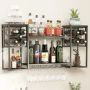 Wall Mounted Wine Rack, Multi Functional Bar Shelves for Liquor Bottles with ...