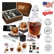 Whiskey Decanter Gift Set for Men - Includes XL Chill Stones, Glasses & Coasters