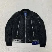 Rockwear Jacket Womens Large Black Flight Bomber Satin Varsity Full Zip Casual