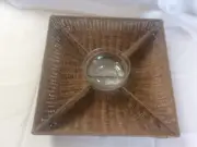 Wicker Serving Tray Basket 15” Square Ratan 4 Compartments Center Glass Bowl