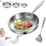 Titanium Hammered Pan Pro with Lid, Titanium Frying Pans for Cooking, Multifunctional Ultra-Durable Scratch-Resistant Non Stick Nutri Pans, Heats Quickly, Cooks Evenly (L:11in / 28cm)