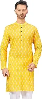 [STUDIO Shringaar] Men's Haldi Yellow Mustard 100% Cotton Block Printed Knee-Length Kurta