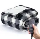 Sunbeam Heated Electric Throw Blanket, Cozy Sherpa, Black Buffalo Checker-50x60"