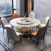 NIUYAO Dining Table with Lazy Susan, Round Marble Luxury Style 63" W Circular Tabletop with Pedestal Base Kitchen Table for Dining Room Kitchen Leisure Coffee Table -White Tabletop