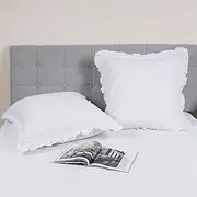 100% Washed Cotton Euro Shams with Ruffle, 2 Pack 26" x 26" Cotton Euro Sham Pillow Covers, No Insert, Ultra Soft Decorative Farmhouse Pillow Covers for Bed Sofa, White