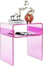 solaround Acrylic Side Table, Clear Bedside Table for Bedroom Living Room, 40 x 30 x 50 cm (Pink)