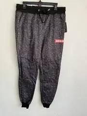 Retro Stitch Man Black Tapered Leg Drawstring Jogger Pants ,Size M