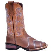 Roper Monterey Angles Embroidered Square Toe Cowboy Youth Girls Brown Casual Bo