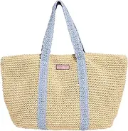 [vineyard vines] Womens Medium Straw Tote, Serenity Blue, Serenity Blue