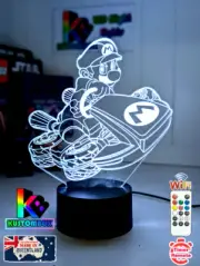 Super Mario Cart Gamer Personalised 3D LED Night Light 7 Colour Change Room Lamp