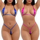 Women Micro Bikini Set Shiny Metallic Bra Top Mini G-String Thong Sexy Lingerie