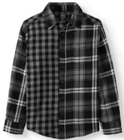 Wonder Nation Boys Long Sleeve Woven Button Shirt Medium (8) Black Soot