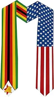 [Ruchikaj] 2025 Zimbabwe Flag and USA Flag Graduation Stole Graduation Sash for International Student (Baccalaureate Gown and Hat Not Included), Zimbabwe and Usa