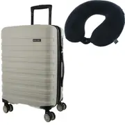Pierre Cardin 54cm CABIN Hard Shell Suitcase in Snow + BONUS Travel Neck Memory Foam Pillow