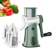 Rotary Cheese Grater with Handle, Hand Crank Vegetable Cheese Shredder Slicer, Kitchen Mandoline Vegetable Slicer with 5 Interchangeable Blades, Rotary Salad Maker for Fruit Vegetables Nuts - Green