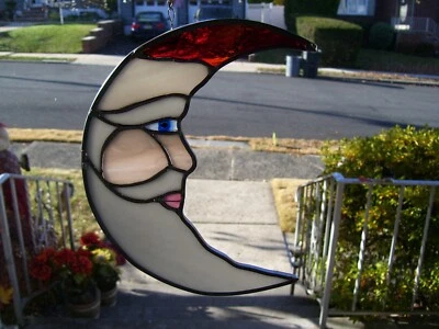 Stained Glass Crescent Moon Santa Sun-catcher