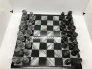 Marble Chess Set Hand-Carved Figures Black And Grey Game board Holiday Gift
