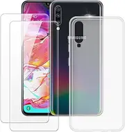 [MILEGAO] Samsung Galaxy A70 Case + 2PCS Screen Protector Tempered Glass, Ultra Thin Bumper Shockproof Soft TPU Silicone Cover Case for Samsung Galaxy A70 (6.7”)