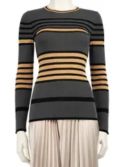 Wool Striped Long Sleeve Knit Top