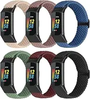 Braided Stretchy Solo Loop Bands Compatible With Fitbit Charge 5/Fitbit Charge 6 for Women Men Nylon Elastic Straps Wristbands for Fitbit Charge 5/ Charge 6(6 Pack)