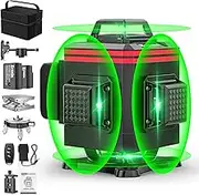 16 Lines Laser Level 4x360° Self Leveling Green Laser Level， 4D Green Cross Line for Construction and Picture Hanging，Laser measurement calibration tool，with 2 Rechargeable Battery and Tool Kit