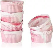 Yundu 4.5 Ounce Pink Marble Ceramic Ramekins - Perfect for Creme Brulee, Ramekins Oven Safe, Ramekins Bowls for Baking, Souffle Dish-Set of 6