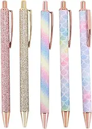 Ballpoint Pens, 5Pcs Retractable Pen Black Ink Medium Point (1.0Mm) Click Ball Pens Rose Gold Office Supplies for Men, Women, Students, Business
