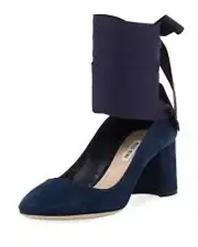Miu Miu Suede Ankle-Wrap Pump, Oltremare Shoes 39; 39.5 $650.00
