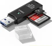 USB3.0 Micro SD Card Reader, 5Gbps 2-in-1 SD Card Reader to USB Adapter, Wansurs Memory Card Reader for SDXC, SDHC, MMC, RS-MMC, Micro SDXC, Micro SD, Micro SDHC and UHS-I Cards (1Pack Black)
