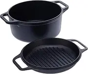 Victoria 6-Quart Cast Iron Combo Cooker, Combination Dutch Oven and Skillet, Made in Colombia, 2-Piece Set,BLACK