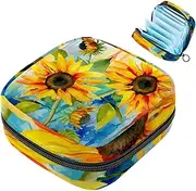 Period Bag,Sanitary Napkin Storage Bag,Wildflower Watercolor Sunflower,Tampon Bag for Purse