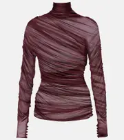 [Saint Laurent] Saint Laurent Ruched sheer jersey voile top UK 10 burgundy
