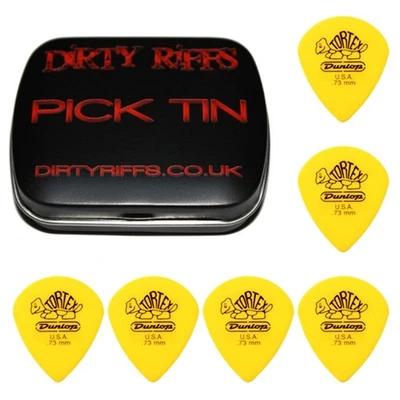 6 x Dunlop Tortex Jazz XL 0.73mm Guitar Picks / Plectrums - In A Pick Tin