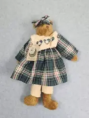 Boyds Bears Artisan Series Philomena Stuffed Plush Teddy Green Plaid Dress 10"