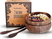 [COCOBOWLCO] Coconut Bowl Set with Wooden Spoons – Eco-Friendly Acai Bowls, Yogurt Bowls & Smoothie Bowl – Ideal for Ninja Creami & Healthy Breakfasts (2, Natural)
