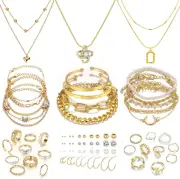 36 PC Gold Plated Jewelry Set with 4 Necklace, 11 Bracelet, 7 Ear Cuffs Earring,