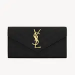 0914凱-CBZ88-372264BOW011000-YSL-金標魚子醬絎縫V紋信封式掀蓋長夾(黑)(19X11X3)