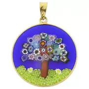 GlassOfVenice Murano Glass Millefiori Pendant "Tree of Life" in Gold-Plated Fram