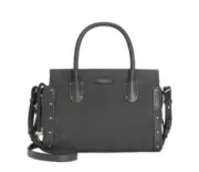 New Radley zip top studded multiway leather satchel Grey Gold pin stud trim