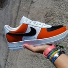 Nike Air Force 1 Custom White Shoes Orange & Black Mens Womens Kids Sizes Fresh!