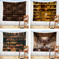 在飛比找蝦皮購物優惠-❤和雅❤北歐ins複古書架裝飾背景佈 房間書房客廳掛佈 圖書