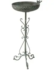 [Willow & Silk] French Round Standing Birdbath in Brushed Green