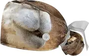 [WOSHJIUK] Working Hat 2 Pack Scrub Caps for Women,Funny Animal Portrait Camel,Tie Back Cap Adjustable Scrub Hat