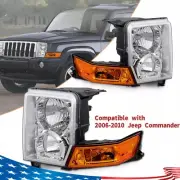 For 06-10 Jeep Commander Headlight Pair Chrome Casing Amber Reflector NEW