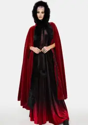 [Punk Rave] Goth Faux Rabbit Fur Long Cloak