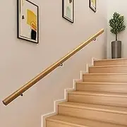 Wooden Staircase Handrail Banister Rail Support Kit with Stainless Steel Bracket, Wall Handrail for Indoor Stairs Rails Loft Corridor Support Rods(13ft/390cm)