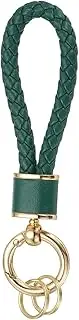 uxcell 1 Pack Braided Leather Keychain, Keychain Ring Woven Strap Lanyard Strap with 360 Degree Rotatable for Car Key Bag Wallet, Gold/Green