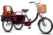 Elderly Rickshaw Tricycle with Pedals,Cargo Trike with Large Rear Cabin,Tandem Tricycle with Foldable Back seat,3 Wheels Bicycle,Cruiser Bike with Hydraulic Front Fork