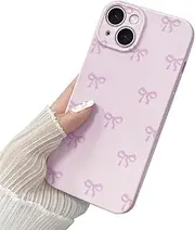 [TNQBP] Case for iPhone 13, Cute Ribbon Bow Pattern Aesthetic Gloss Phone Case, Raised Lens Edge Protection, Stylish Slim Soft TPU Protective Cover for iPhone 13 - Light Purple